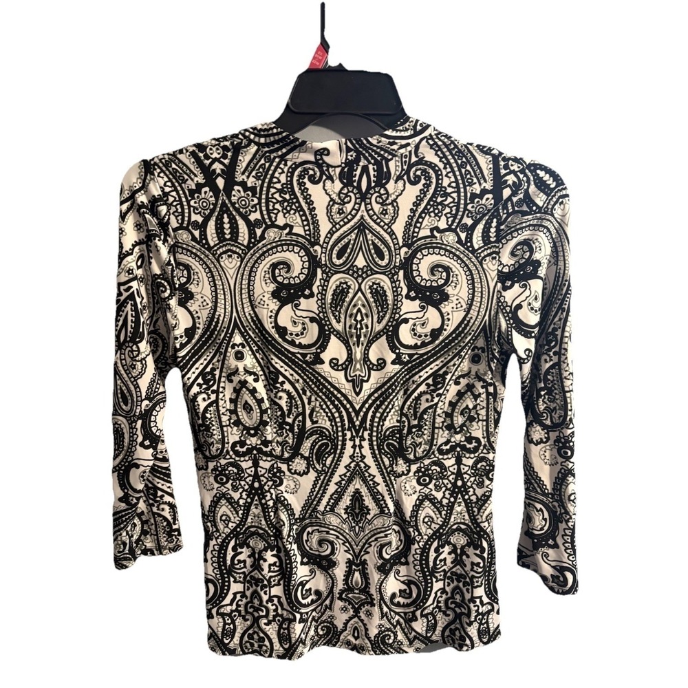 Y2K Aesthetic Vintage Retro Style Boho Paisley Surplice Indie Top 3/4 Sleeve - Picture 2 of 4